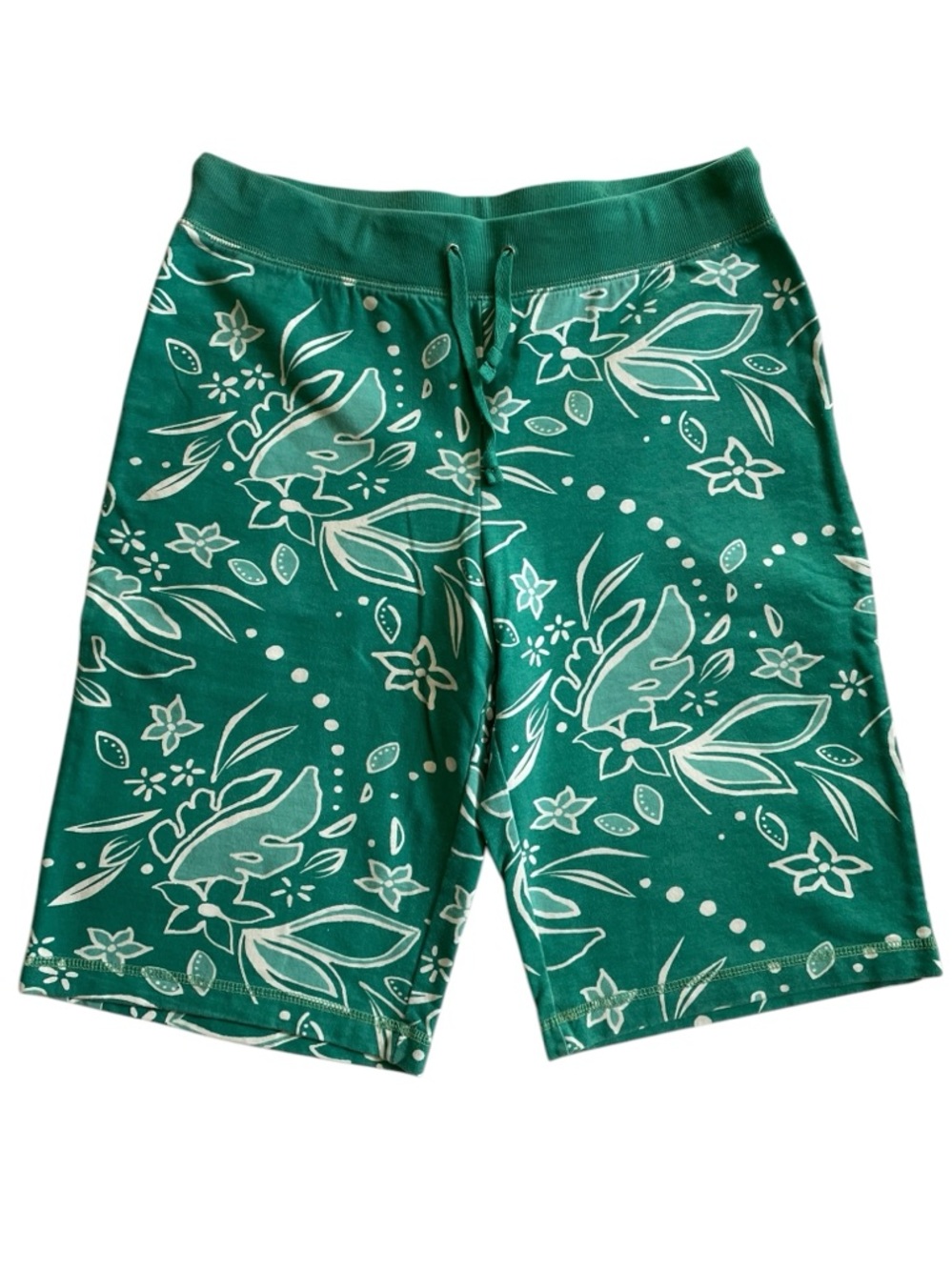 STYLE & CO. Sport Knit Drawstring Bermuda Shorts Green White Print Size Small